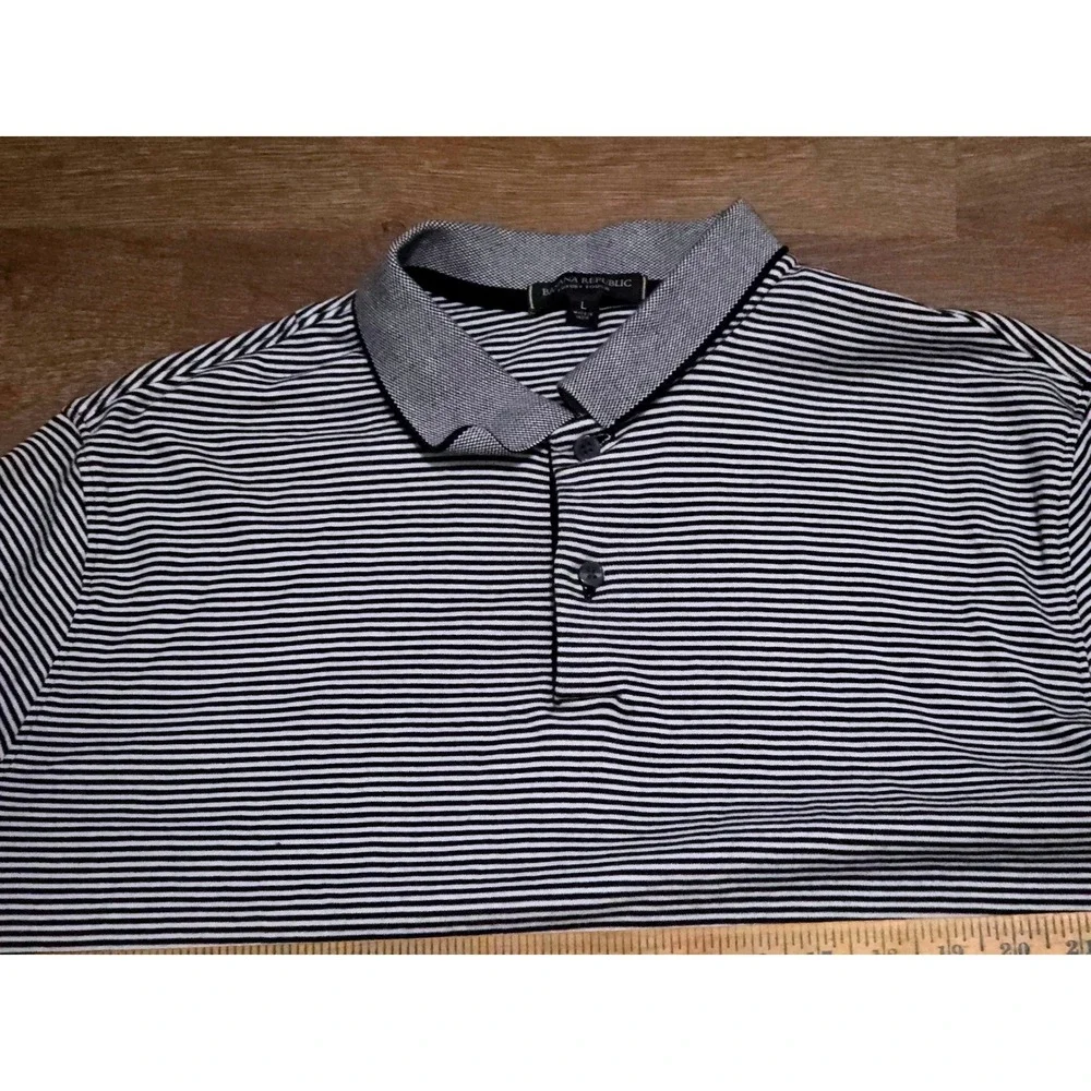 Banana Republic Mens Luxury Touch Polo Shirt Black White Striped‎ Large L